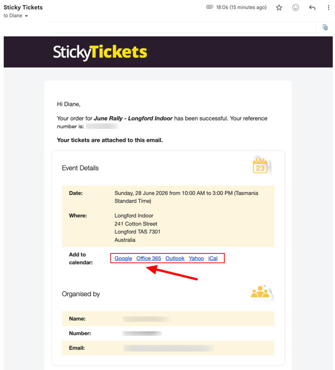 Add to Calendar from Order Confirmation