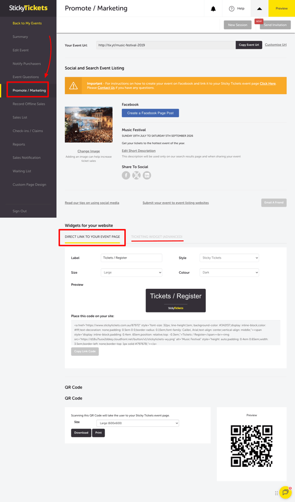 EDIT EVENT - PROMOTE MARKETING - WIDGETS 2