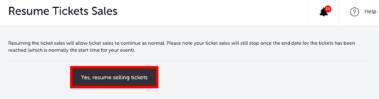 EDIT EVENT - RESUME TICKET SALES - CONFIRMATION PAGE