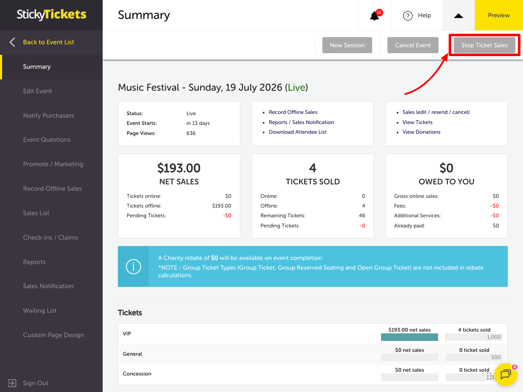 EDIT EVENT - STOP TICKET SALES BUTTON