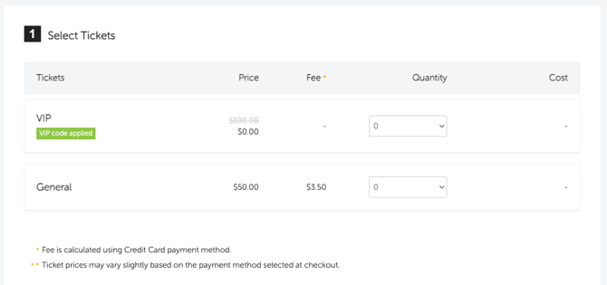 EVENT PAGE - PROMOCODE BOX - CODE APPLIED