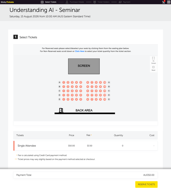 EXAMPLE LIVE EVENT WITH SEATING PLAN