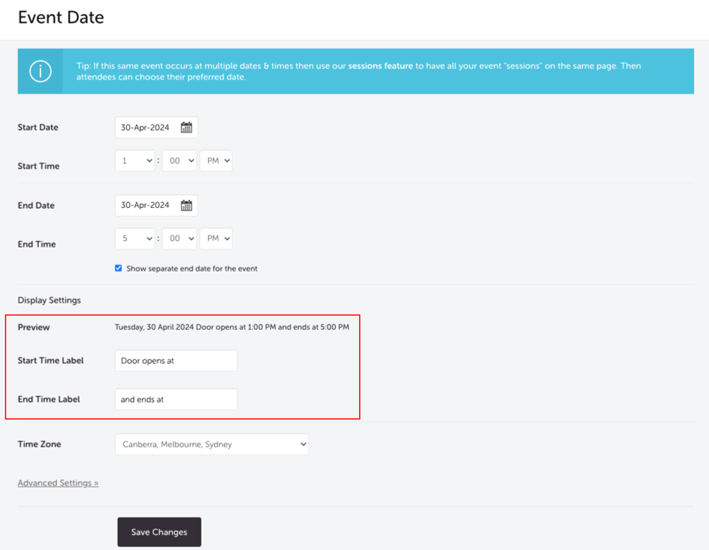 How to Customise Your Event Date and Time Labels