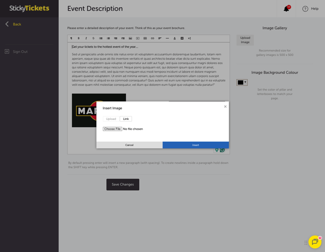 Edit Event - Description - Upload Image or Link