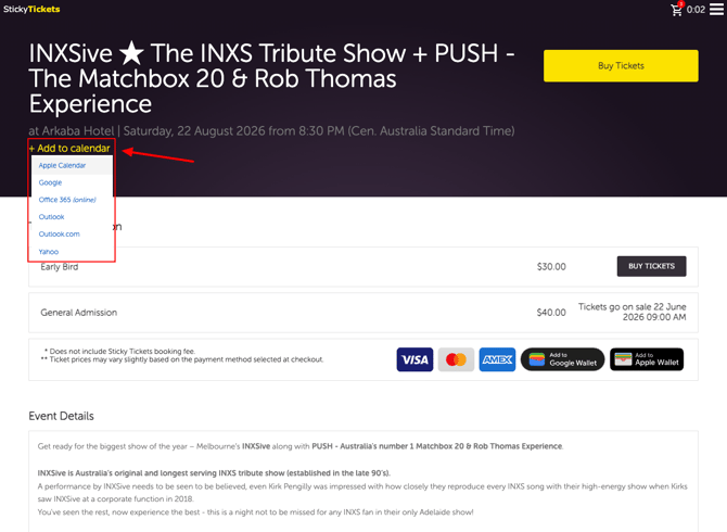 Event Landing Page - Add to Calendar
