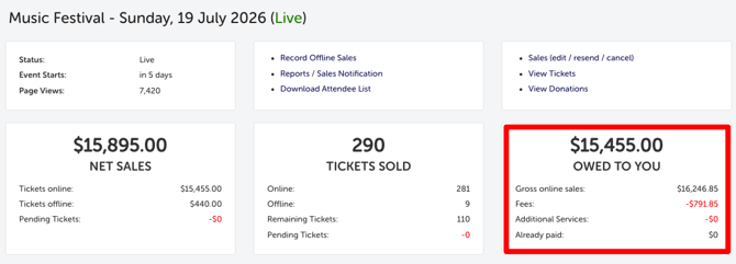 MY EVENT - SUMMARY TAB - OWED TO YOU