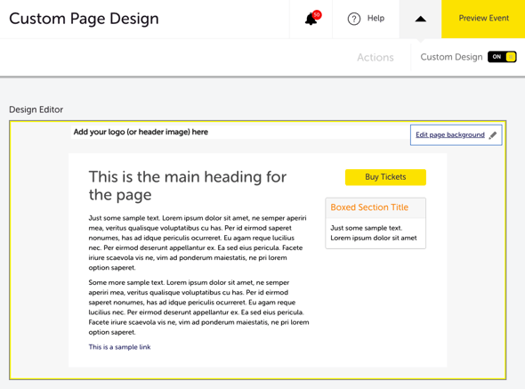 My Event - Edit Event - CUSTOM PAGE DESIGN - BACKGROUND SETTINGS