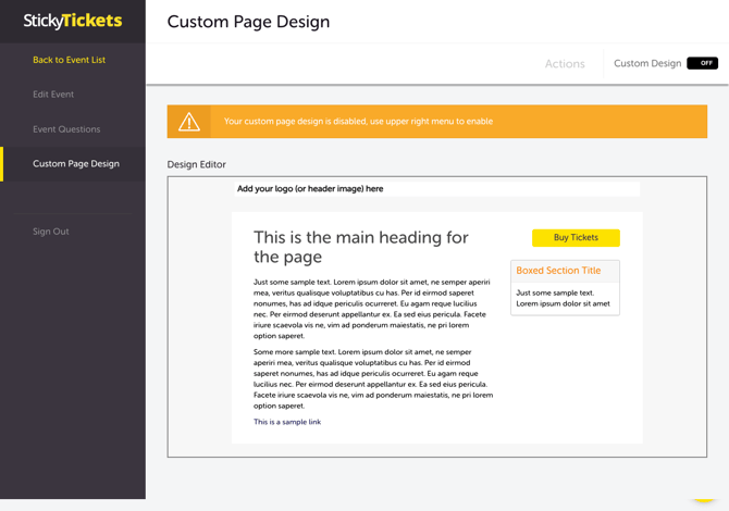 My Event - Edit Event - CUSTOM PAGE DESIGN DEFAULT