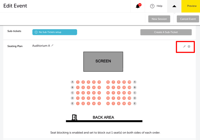 My Event - Edit Event - EDIT SEATING PLAN - EDIT & DELETE BUTON