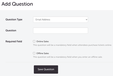 My Event - Edit Event - EVENT QUESTIONS - ADD QUESTION - QUESTION TYPE - EMAIL