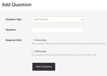 My Event - Edit Event - EVENT QUESTIONS - ADD QUESTION - QUESTION TYPE - FREE TEXT