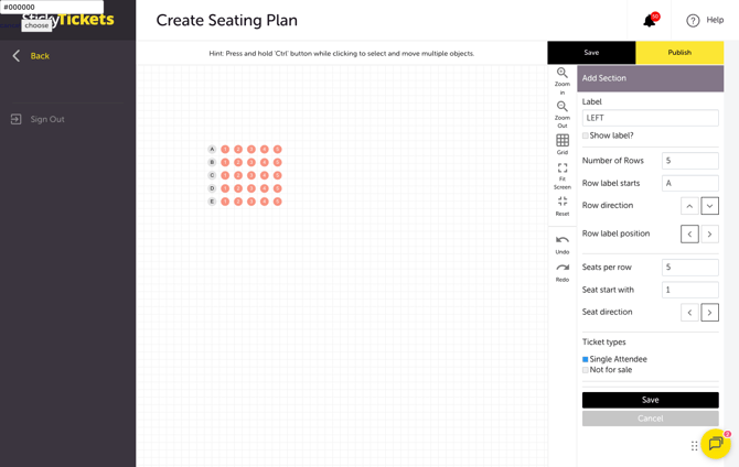 My Event - Edit Event - SEATING PLAN - SECTION