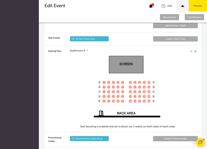 My Event - Edit Event - SEATING PLAN SECTION WITH PUBLISH SEATING PLAN