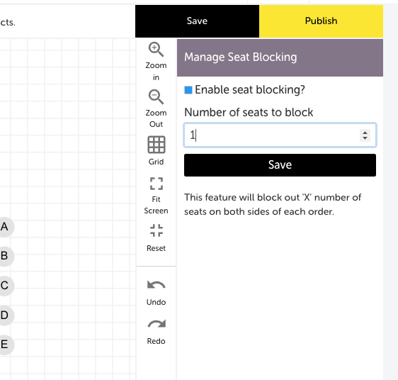 My Event - Edit Event - SEATING PLAN SETTINGS - SET BLOCKING OPTION SET NUMBER