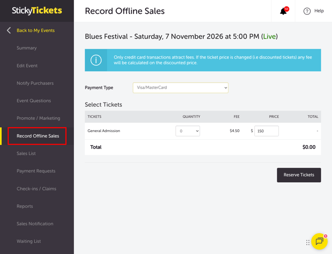 My Event - Record Offline Sales Tab