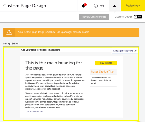 My Event -Organiser Page - Custom Design - Background Settings