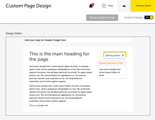 My Event -Organiser Page - Custom Design - Button Settings