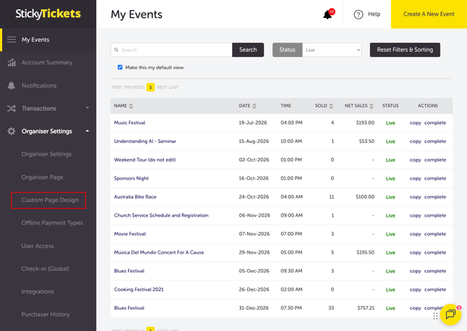 My Event -Organiser Page - Custom Design