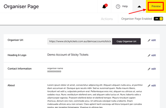 My Event -Organiser Page - Preview