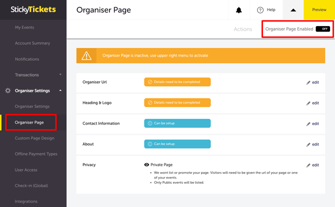 My Event -Organiser Page
