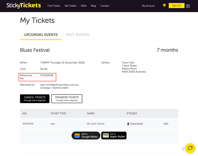 My Tickets - Order Number Location