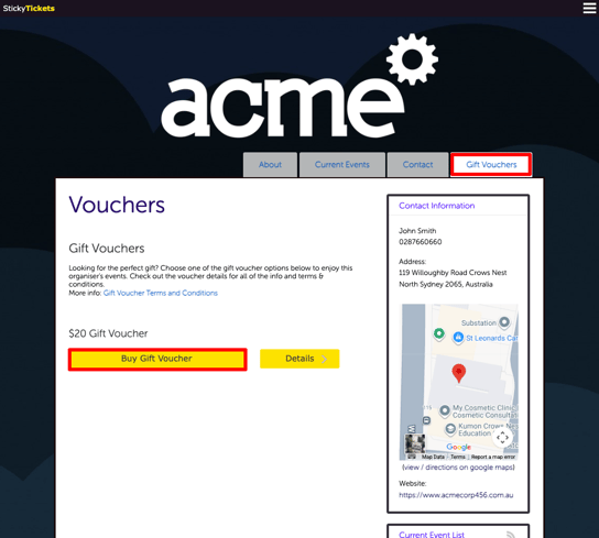 ORGANISER PAGE - VOUCHERS TAB