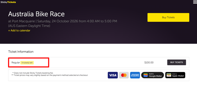 Sample Event - Show Remaining Ticket - Ticket Level