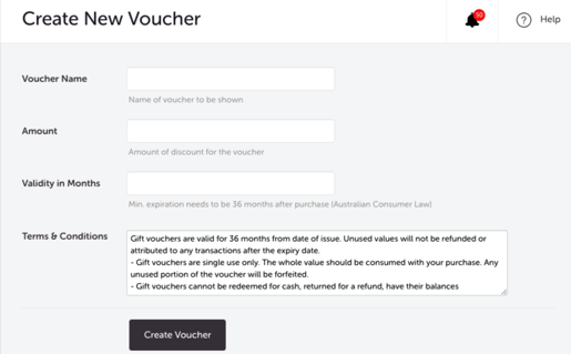 TRANSACTIONS - VOUCHERS TAB - CREATE VOUCHER - SETTINGS