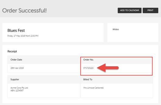 Order Success Page Order Number box