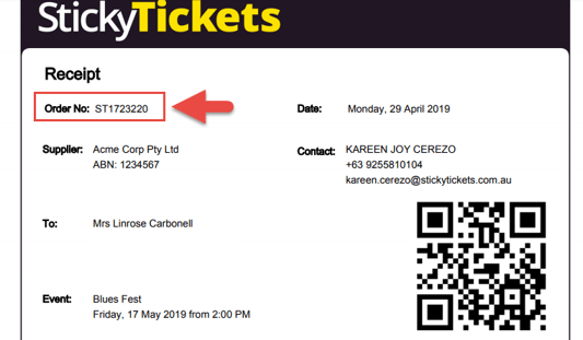 Order Receipt Order Number