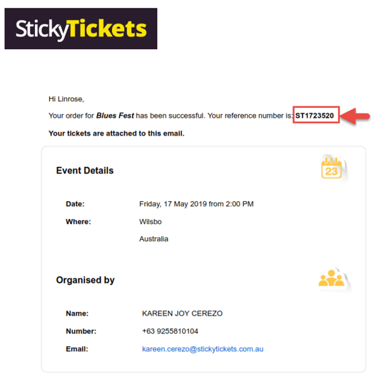 Order Confirmation email Order number