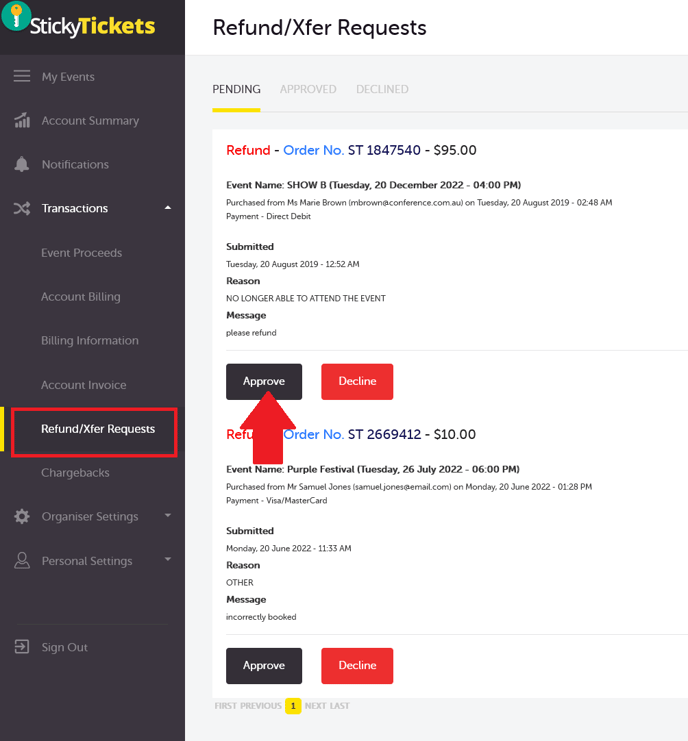 Processing Refund through Refund Transfer Request tab and approving it