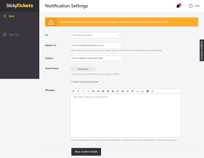 Creating or Composing Email Notification Settings