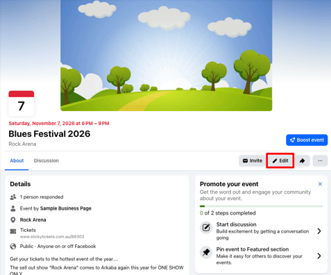 Facebook Page Edit Event